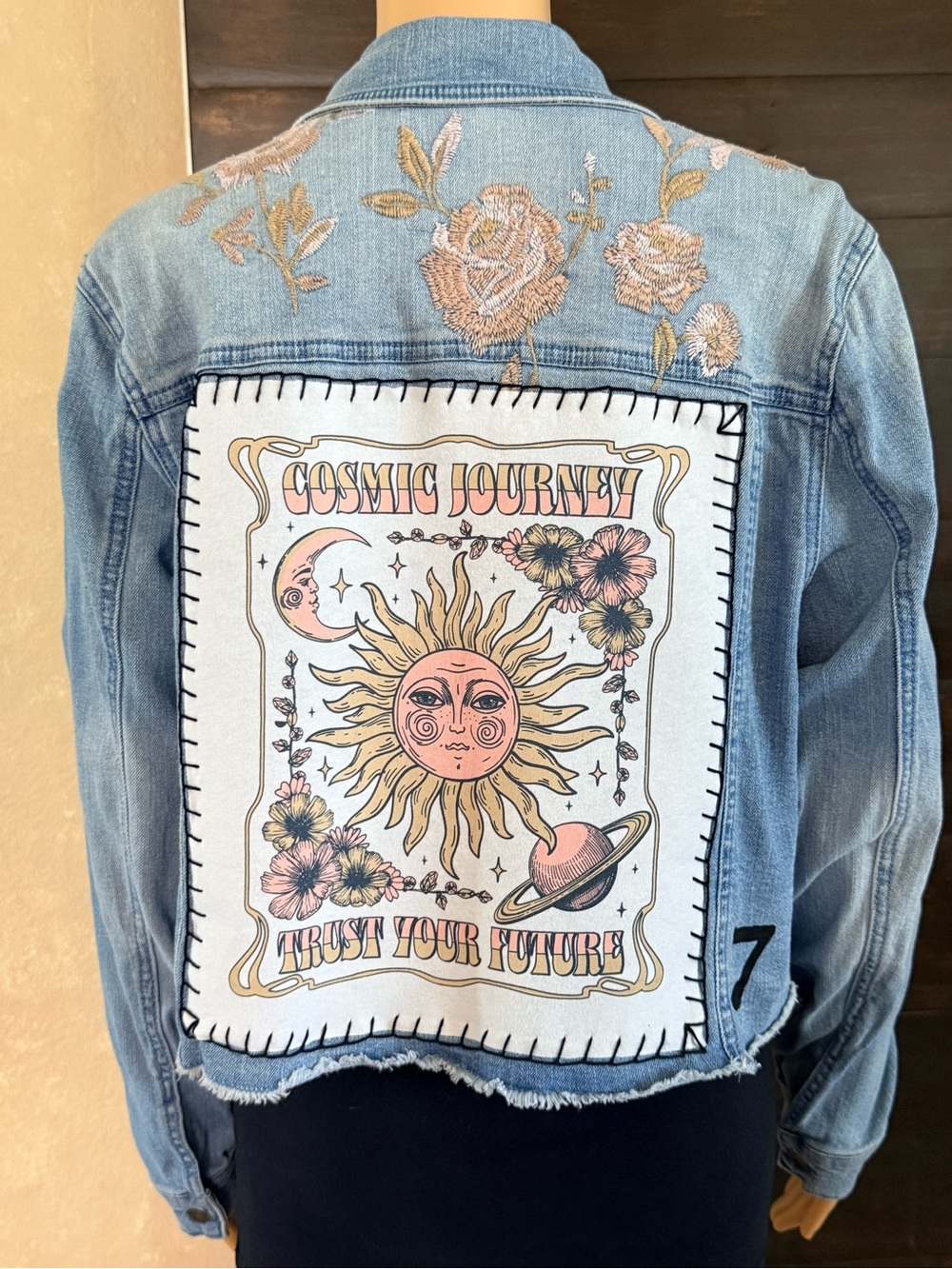 Upcycled Cosmic Journey Distressed Denim Size XXL - Picture 3 of 7